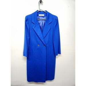 Vintage Alorna Petites Women's Royal Blue Pure Wool Midi Coat, Size 12-14P